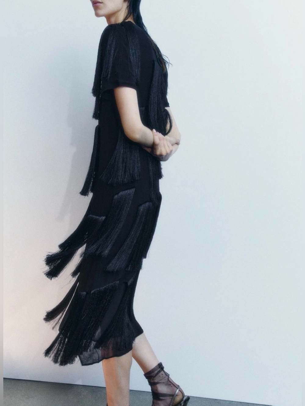 Zara ZW Collection Fringed Midi Dress Size S - Picture 3 of 14
